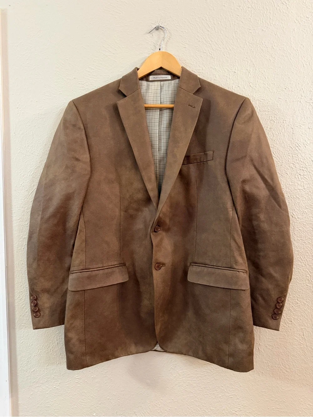 LRL ultra suede taupe brown lined suit coat
